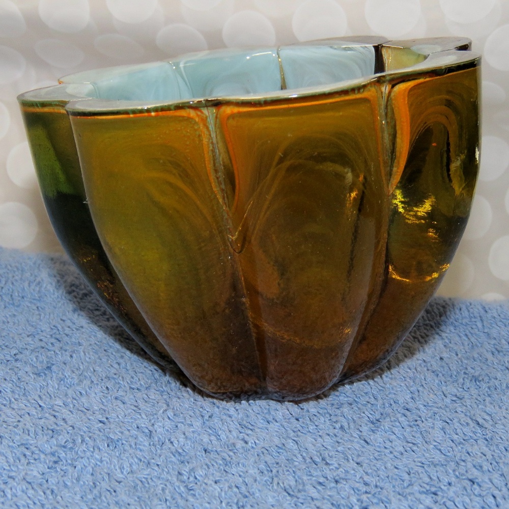 Art Glass Heavy Colorful Trinket / Plant Holder Vase